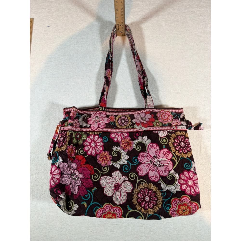 Vera Bradley Raspberry Fizz Floral Quilted Cotton Tote Shoulder Bag Burgundy